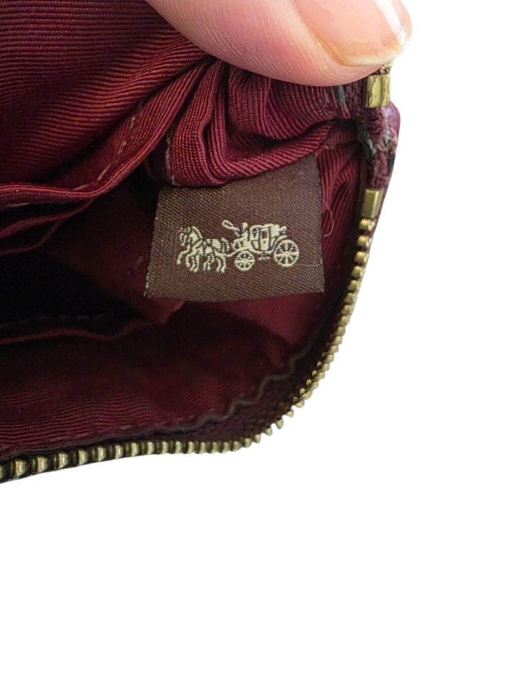 Coach Oxblood Pebbled Leather Wristlet Wallet Clutch Zip Pouch Burgundy Red - Picture 6 of 15